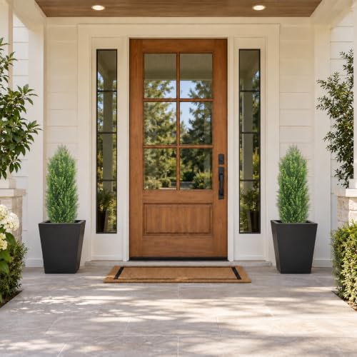 Artificial Topiary Cedar Trees Set of 2 - 3ft Tall Outdoor Faux Plant, Yellow Green
