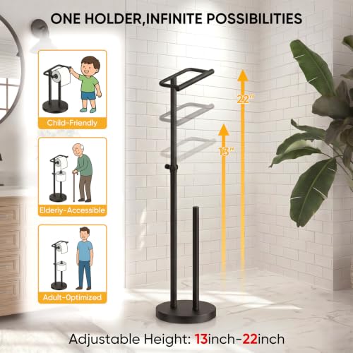 Freestanding Toilet Paper Holder Stand with Storage - Matte Black Stainless Steel