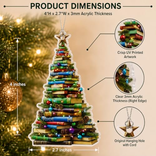 NELXI Book Christmas Ornament 2026 — Book Stack Ornament (Variation: Book 4) for Christmas Tree, Gift for Readers, Teachers, Librarians