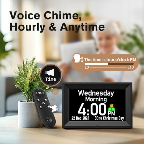 GOLOZA 7'' Digital Dementia Talking Clock - Black, 10 Volume Levels & Reminders