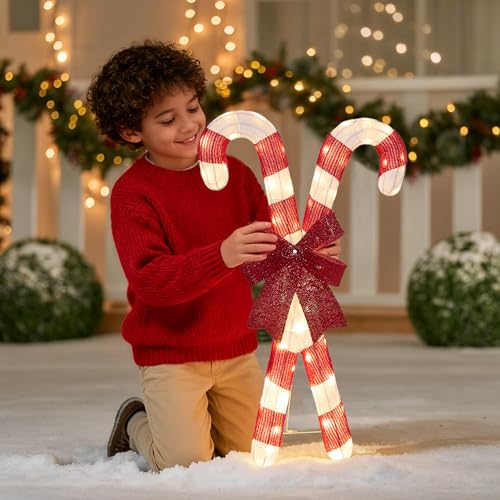 Lighted Candy Cane Christmas Decorations Outdoor - 50 LED Yard Yard Decor