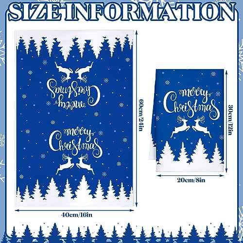 Sratte 4 Pcs Blue Christmas Kitchen Towels 16 x 24 Inch Merry Christmas Hand Towels Winter Let It Snow Snowman Dish Cloths Absorbent Xmas Tea Dishcloths for Home Bathroom Xmas Kitchen Decor