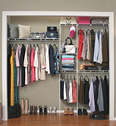 Wire Closet Organizer System - Adjustable 5 to 8 Ft. with Shelves, Hardware, No Shoe Rack - White