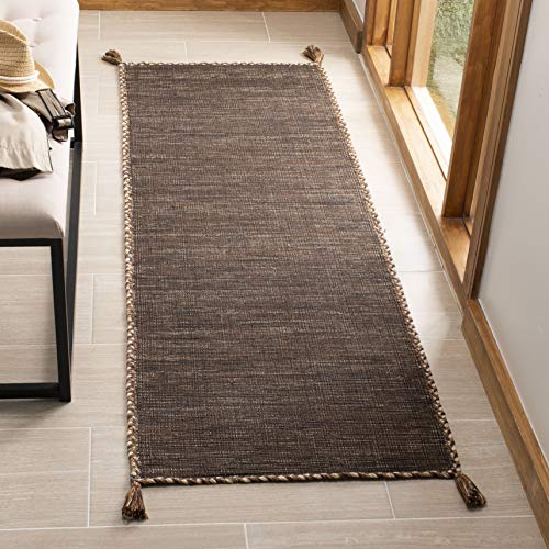 SAFAVIEH Montauk Collection Runner Rug - 2'3" x 10', Brown & Black, Handmade Flat Weave Cotton Corner Tassel, Ideal for High Traffic Areas in Living Room, Bedroom (MTK150T)