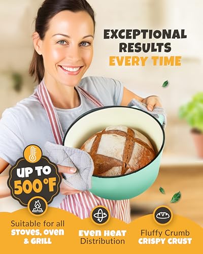 Green 5QT Cast Iron Bread Oven with Lid for Sourdough & Artisan Baking