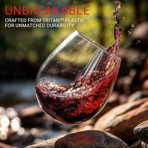 Bravario 16 oz Unbreakable Plastic Wine Glasses Set of 8 - Shatterproof, Dishwasher Safe, BPA-Free, Indoor & Outdoor Use