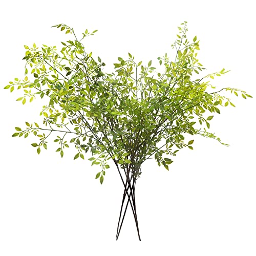 Artificial Nandina Branches - 4 Pieces, 43.3 Inches for Vase & Home Decor - Green Faux Plants