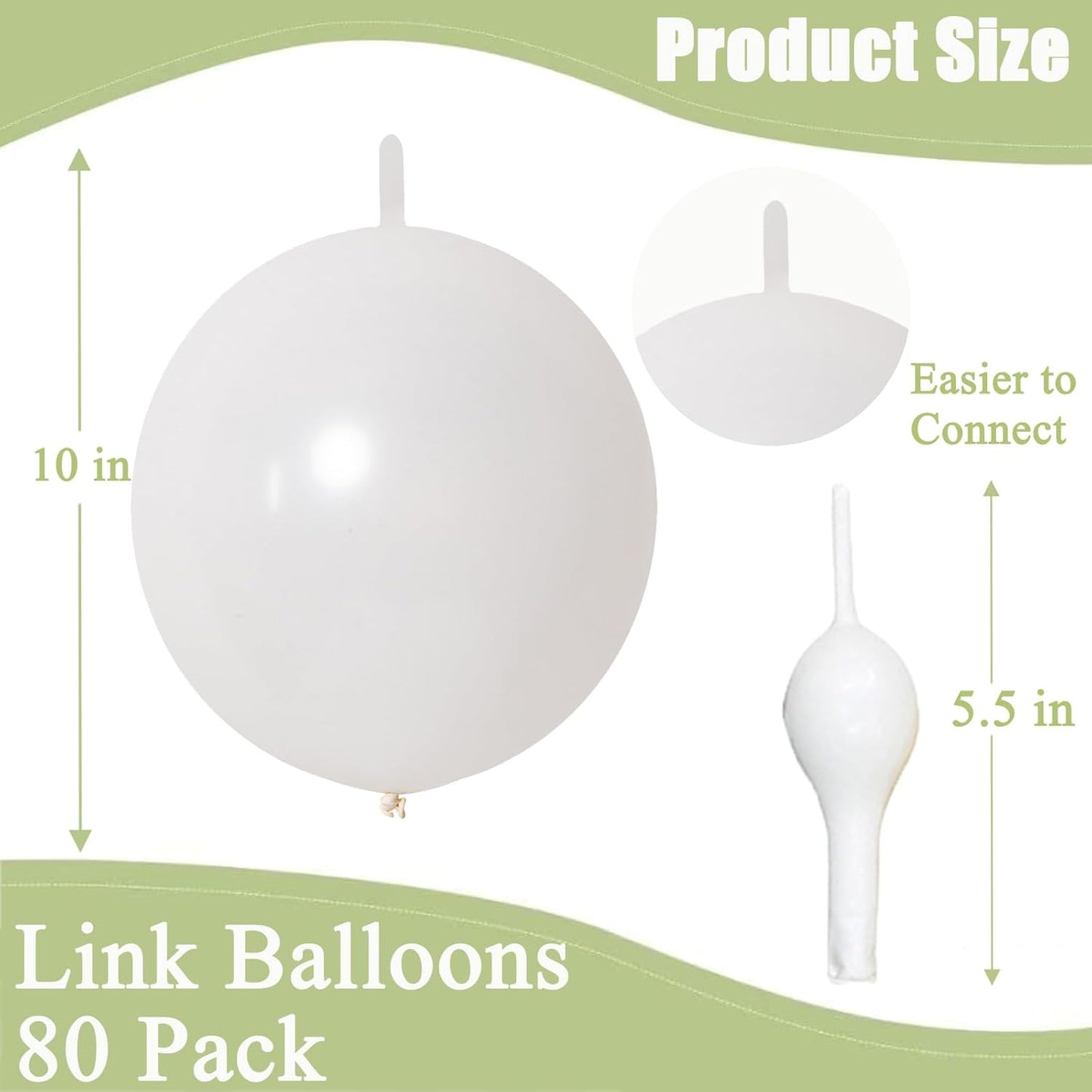 Pearl White Link Balloons - 10 Inch Latex Balloons for Wedding & Birthday Decorations | 80 Pcs