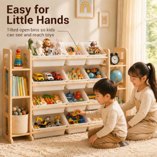 White Toy Storage Organizer & Bookshelf with 12 Bins - Kids Playroom Storage