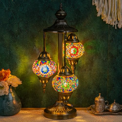 Marrakech 23" Turkish Mosaic Table Lamp with 3 Globes - Handmade, Multi-Color