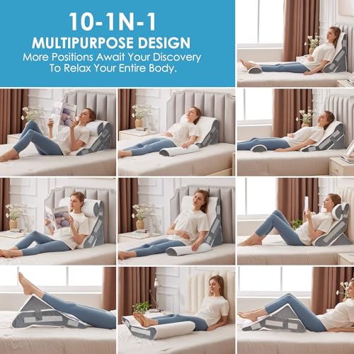MEGCXIT 3-Piece Wedge Pillow Set for Post Surgery Support, Bed Wedge, White/Grey