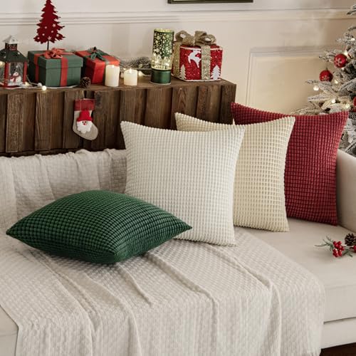 MIULEE 18x18 Inch Throw Pillow Covers Set of 4 Christmas Red & Green