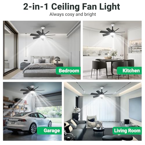 Orbecco 28-Inch Black Ceiling Fan with Light, 4000LM 6-Speed Reversible LED Fixture