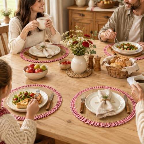 Christmas Placemats Set of 12 - 15 Inch Round Ruffle Burlap