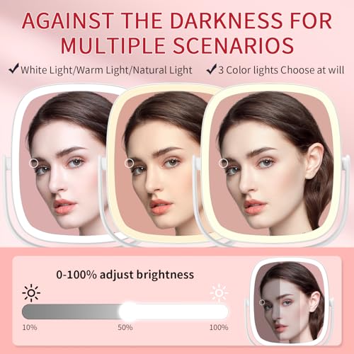 Vanmirr White Lighted Makeup Mirror with 8.5" 1x/10x Magnification & Height Adjustment