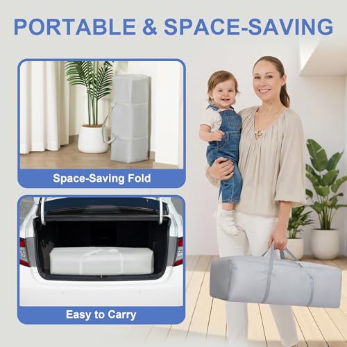 JJKAKA 50x50 Light Grey Foldable Baby Playpen, Portable Toddler Play Yard