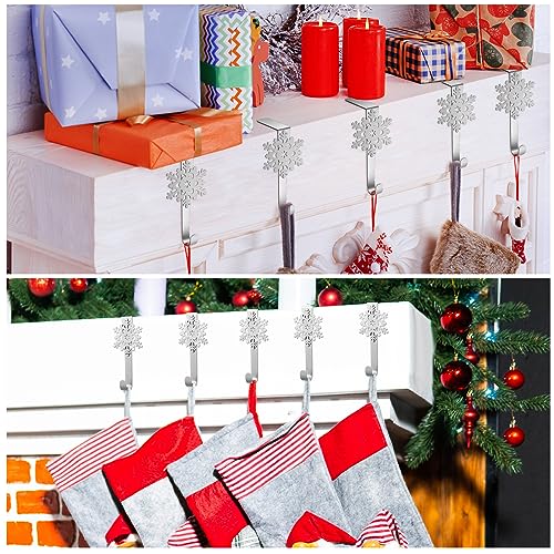 Lounsweer 12 Pcs Snowflake Stocking Hangers, Silver – Mantle Christmas Holder