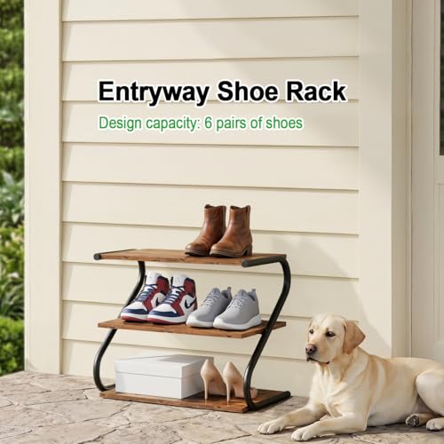 Aroktake Rustic Small Wooden Shoe Rack for Entryway Closet - 10.35 x 17.20 x 15.75 Inches