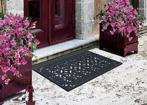 Black Paisley Rubber Doormat 2' x 3' Heavy Duty Non-Slip Mud Scraper