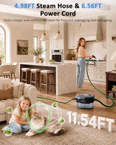 Portable Handheld Steam Cleaner - Black & Gray, Fast Heating 15s, 3Bar Pressure