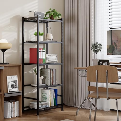 Black 5-Tier Metal Shelving Unit with Adjustable Feet - 17.7 x 11.8 x 56.3 inches