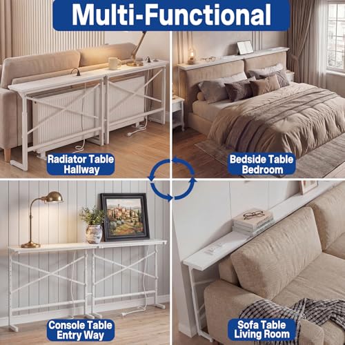 White Narrow Behind Couch Table with 2 USB-C & 4 AC Outlets - 78.8 Inch
