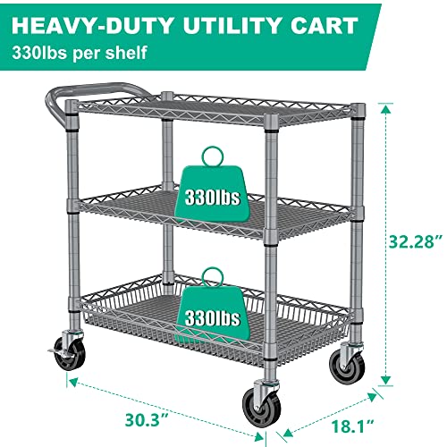 Folews Gray Heavy Duty Rolling Utility Cart 990LBS Metal Storage Trolley