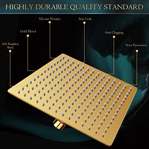 PinWin 12'' Rain Shower Head with 11'' Extension Arm - Brushed Gold