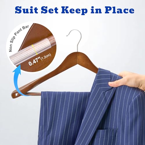 HOUSE DAY Premium Wooden Suit Hangers 6 Pack, Thick Wide Shoulder