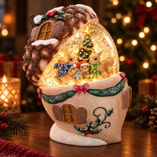 Christmas Snow Globe, Water Globe Acorn Squirrel Harvest Decor Lantern
