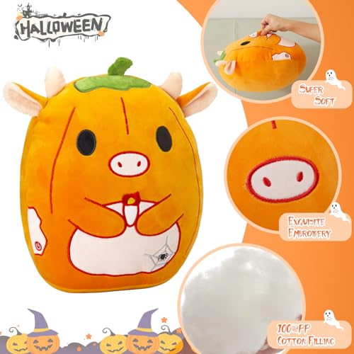 Light Up Pumpkin Cow Stuffed Halloween Plush Pillow with LED Light Stuffed Animals Soft Pillow Halloween for Boys Girls