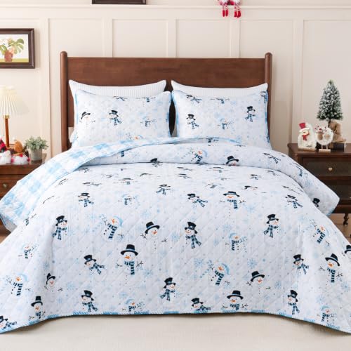 Invoibler Baby Blue Reversible Christmas King Quilt Set 96 x 106 inches