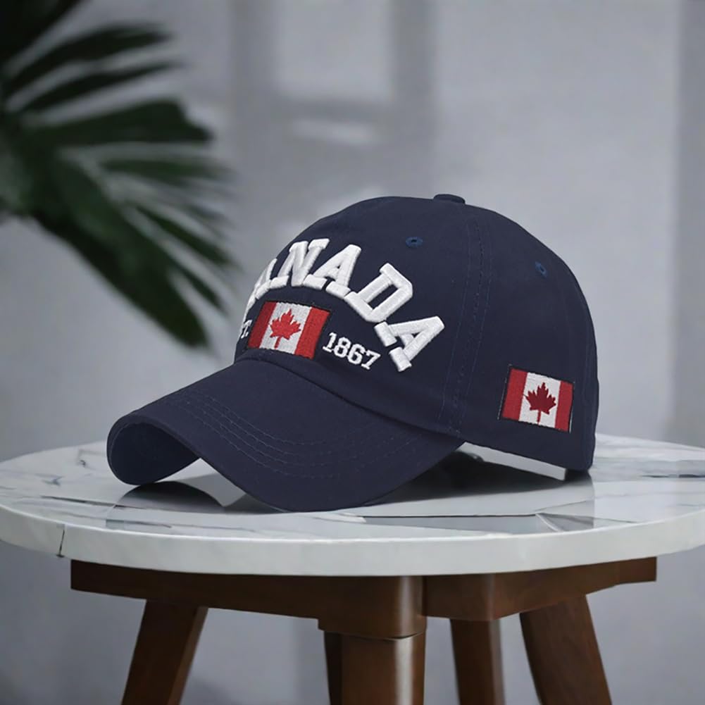 Navy Blue and Red Canada Baseball Cap for Men Women, Canada Day Maple Leaf Flag Dad Hat Golf Cap Sport Outdoor Plain Cap