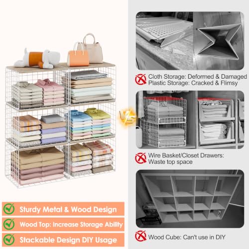 White 6-Pack Extra-Long Stackable Closet Organizer Bins with Top Boards