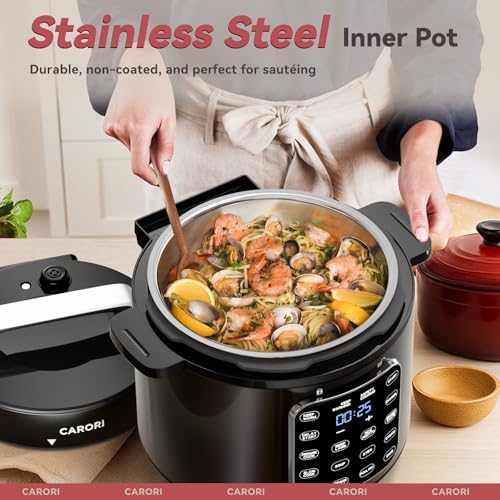 Electric Pressure Cooker 9-in-1 6 Qt Stainless Steel Inner Pot Black - Programmable Multi-Function Cooker