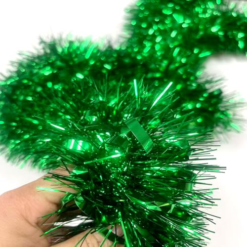 Wuhetyo Green 33Ft Christmas Tinsel Garland Shiny Metallic Xmas Decor