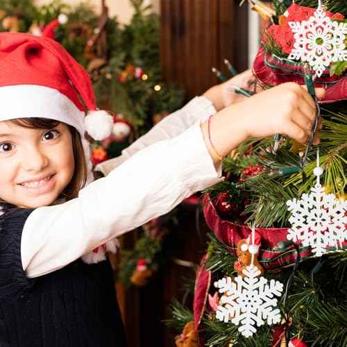 16 Pcs Wooden Snowflake Christmas Ornaments, White Snowflakes for Crafts, Snowflake Hanging Ornament for Christmas Tree Winter Garland