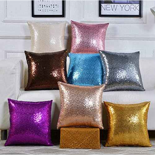 HoliSelear Multi-Size Glitzy Sequins Throw Pillow Cover Shining Bling Pillow Case 16 x 16 Inch for Decor Sofa Party Christmas Silver 2 Packs