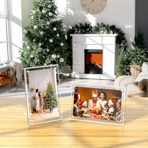 AITEE 5x7 Acrylic Picture Frame Set - Clear Lucite Photo Display with Stand