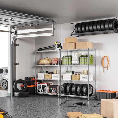 Heavy Duty Metal Wire Shelving Unit - Adjustable Storage Rack for Garage, Kitchen, Office, Warehouse - Silver, 15.8"D x 45.8"W x 59.4"H, 1400 lbs Capacity, Chrome Variation