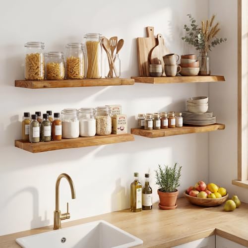 Floating Shelves Wall Mount Set - Live Edge Reclaimed Elm, 18x8x1.4in, 2-Pack
