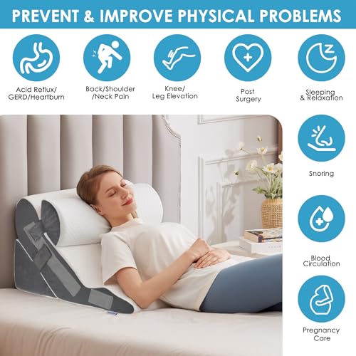 MEGCXIT 3-Piece Wedge Pillow Set for Post Surgery Support, Bed Wedge, White/Grey