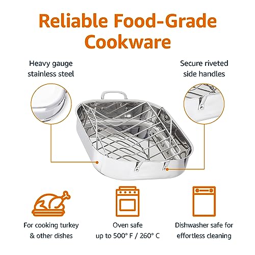 16-Inch Stainless Steel Roasting Pan with Rack - Oven & Dishwasher Safe