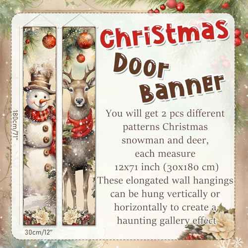 Christmas Porch Sign Banner Merry Christmas Snowman Deer Door Banner for Xmas Holiday Welcome Banner Winter Wall Stretching Portraits For Indoor Outdoor