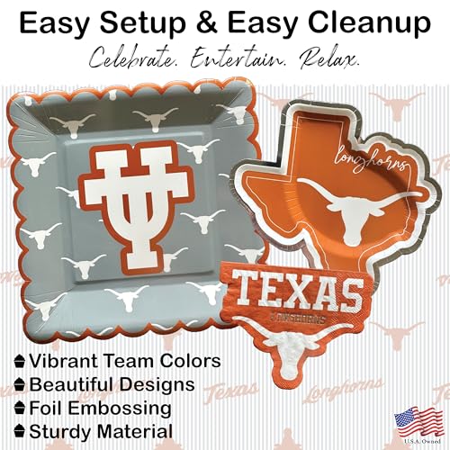 PartyKandy Texas Longhorns 37 Pc Party Supplies with Plates, Napkins & Tablecloth - University of Texas Theme