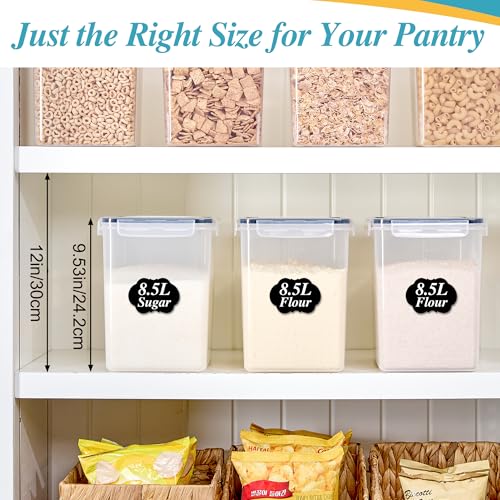 Vtopmart Food Storage Containers 2.5L / 84.5oz, 4 Pieces BPA Free Plastic Airtight Canister for Flour, Sugar, Baking Supplies, with 4 Measuring Cups and 24 Labels, Black