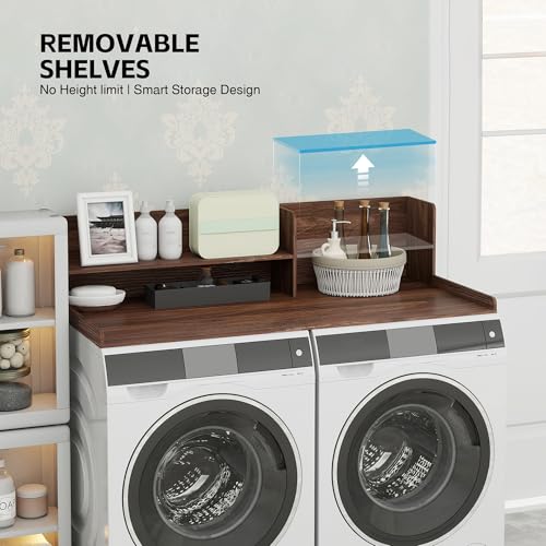 Desility Walnut 2-Tier Wooden Washer Dryer Topper - Large Laundry Surface