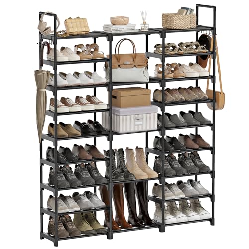WOWLIVE 9-Tier Stackable Shoe Rack - 50-55 Pairs, Black, 3-Column Design