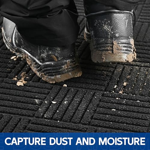 Naturei Heavy Duty Indoor Outdoor Door Mat 4' x 6' Black Diamond Non-Slip Rug