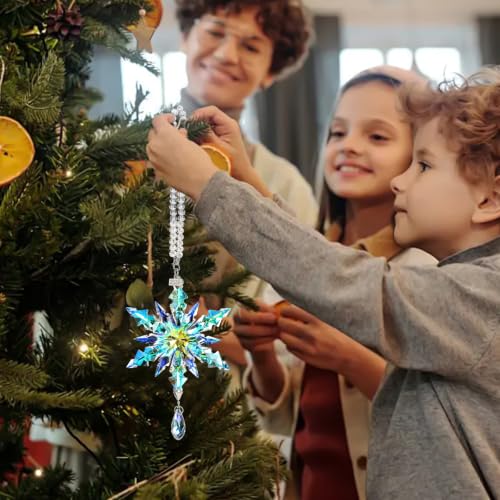 Kockuu 2pcs AB Color Crystal Snowflake Holiday Ornaments for Xmas Tree